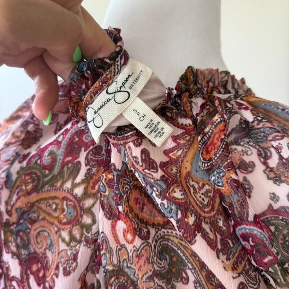 Jessica Simpson Paisley Maxi Long Sleeve Boho Maternity Dress Size Small NWOT - Picture 5 of 7